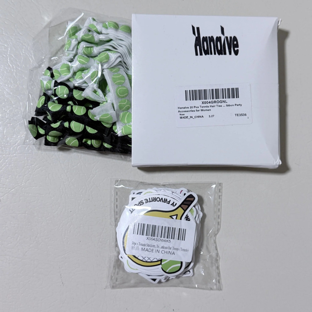 Tennis Hair Ties 20 Pcs and Tennis Stickers 50 Pcs Party Favor Set